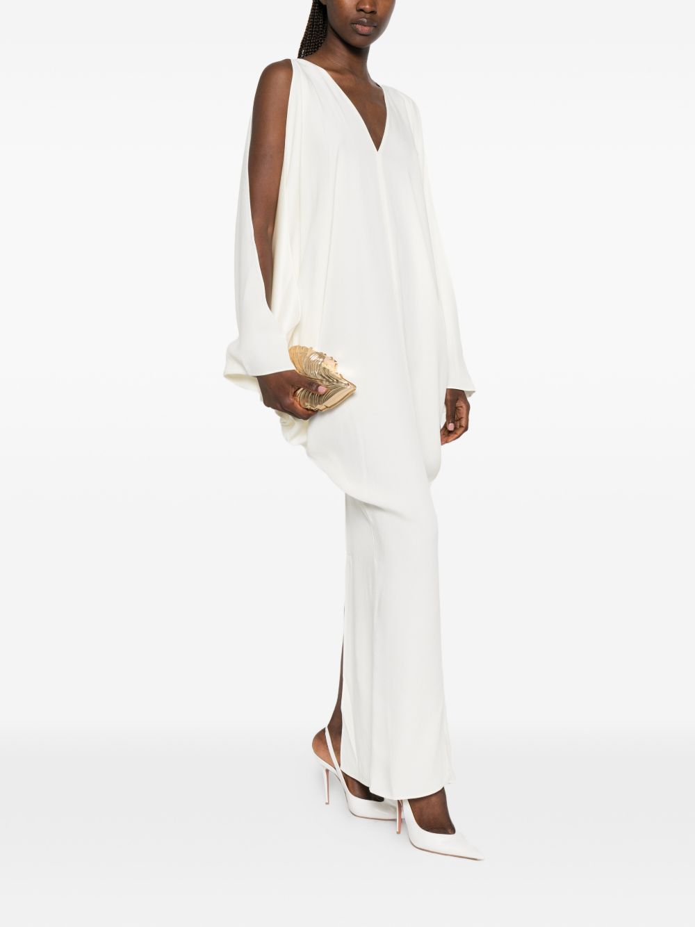 Abito maxi con scollo a V in bianco Taller marmo - donna 