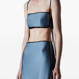 Top satinato crop con spalline in blu Temily - donna 