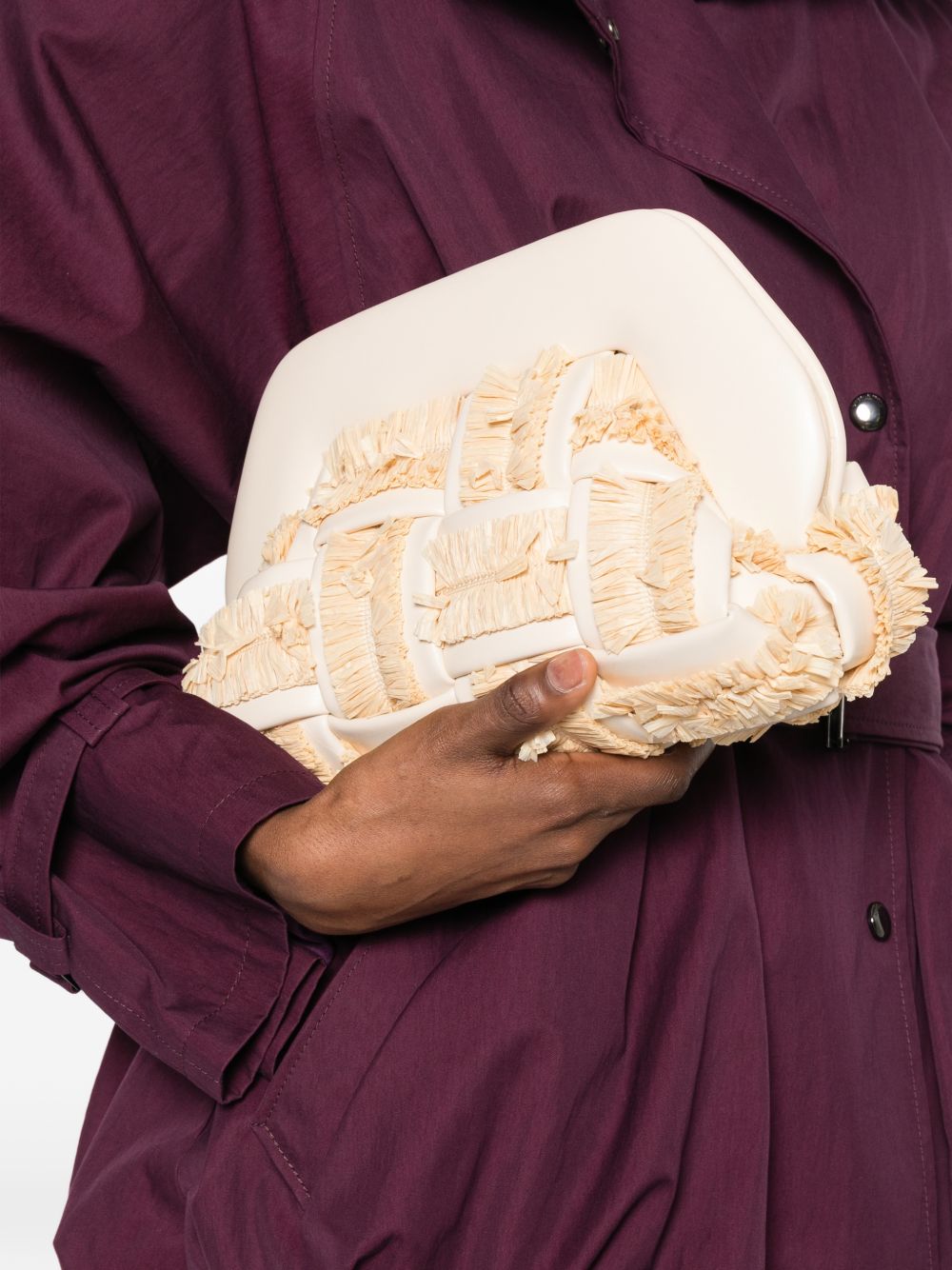 Clutch bios piccola con inserti in rafia in avorio e beige Themoirè - donna 