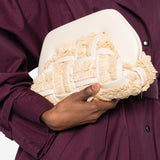 Clutch bios piccola con inserti in rafia in avorio e beige Themoirè - donna 