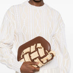 Clutch bios piccola con inserti in rafia in marrone e beige Themoirè - donna 