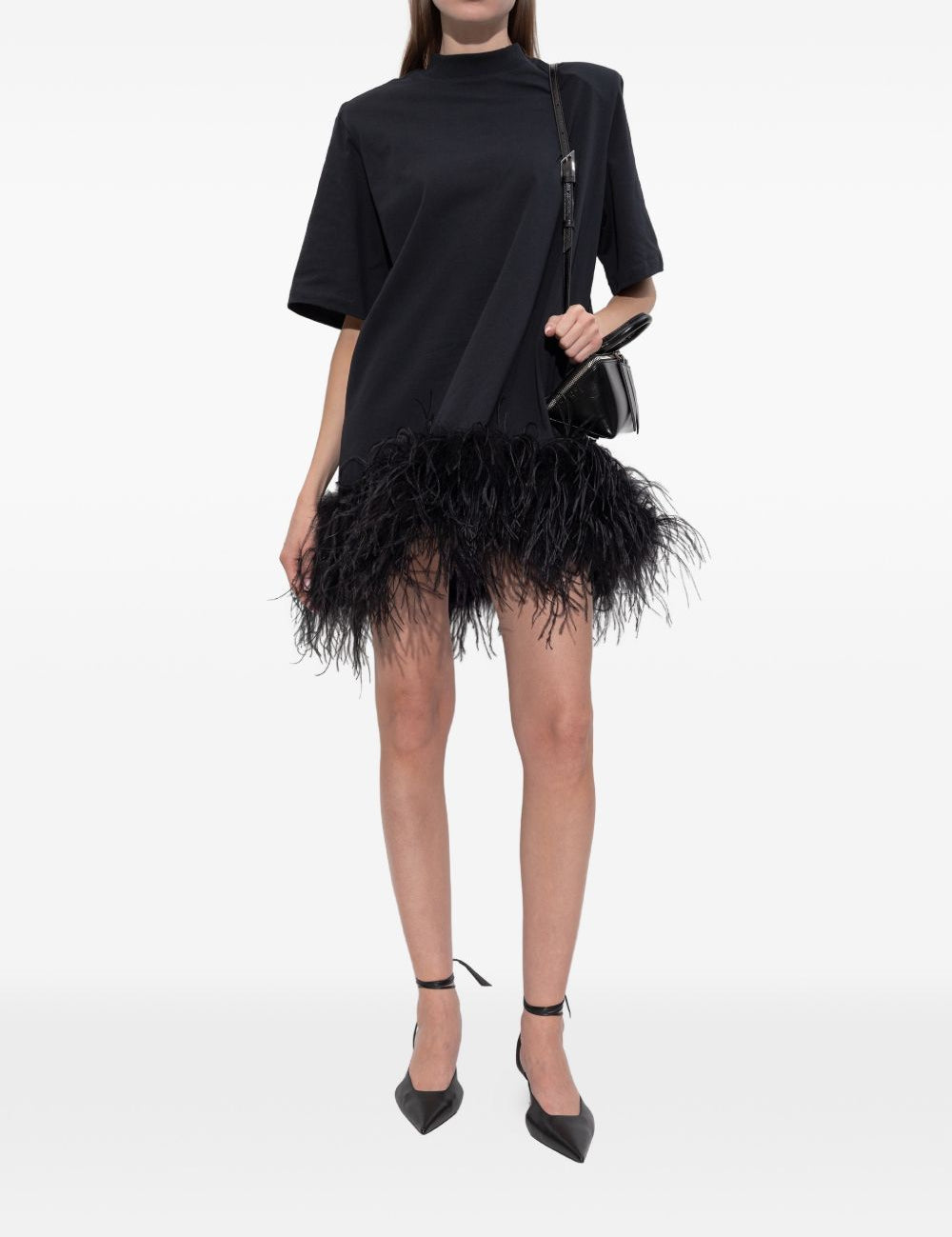 Abito corto con piume in nero The attico - donna 
