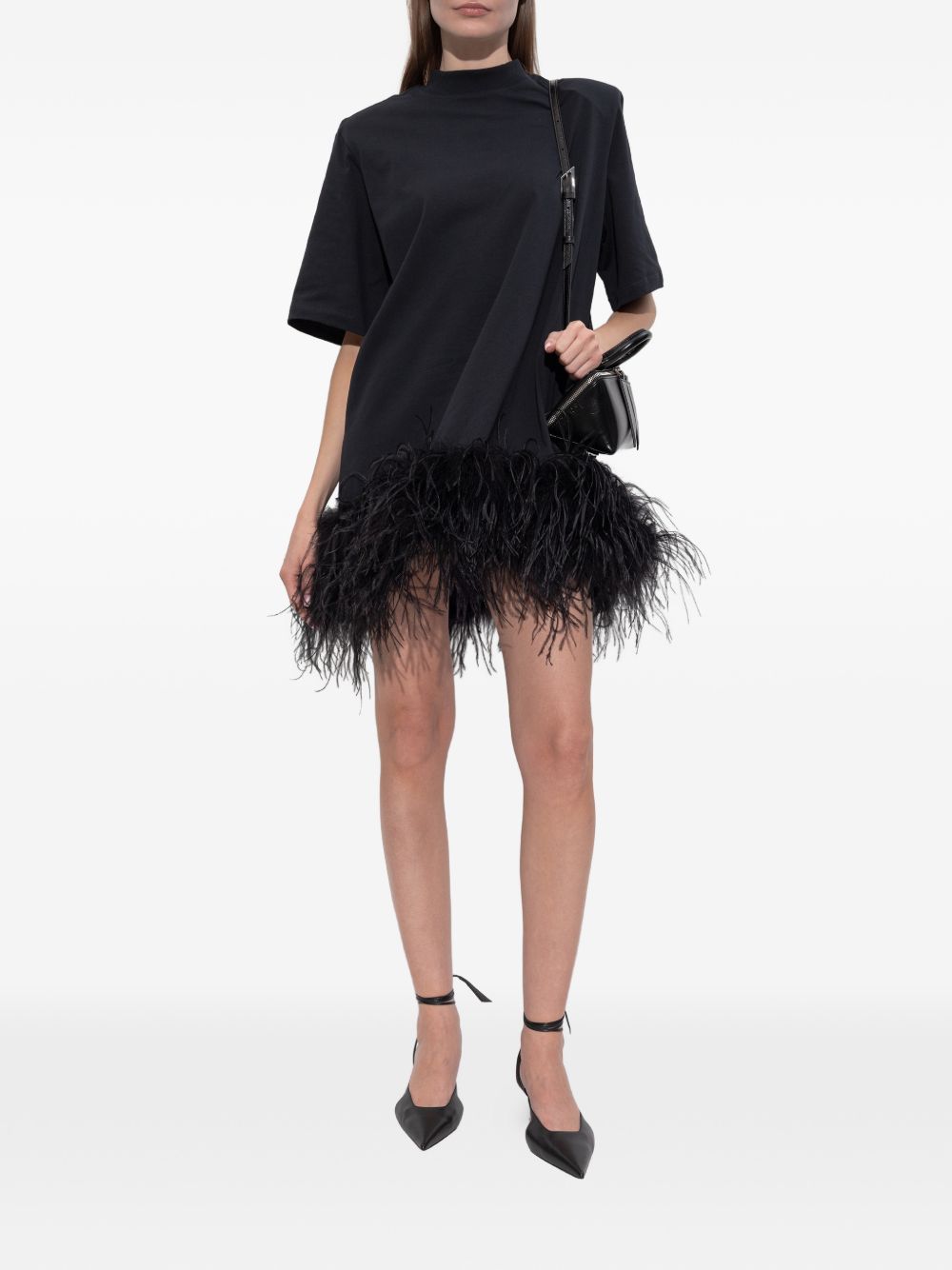 Abito corto con piume in nero The attico - donna 