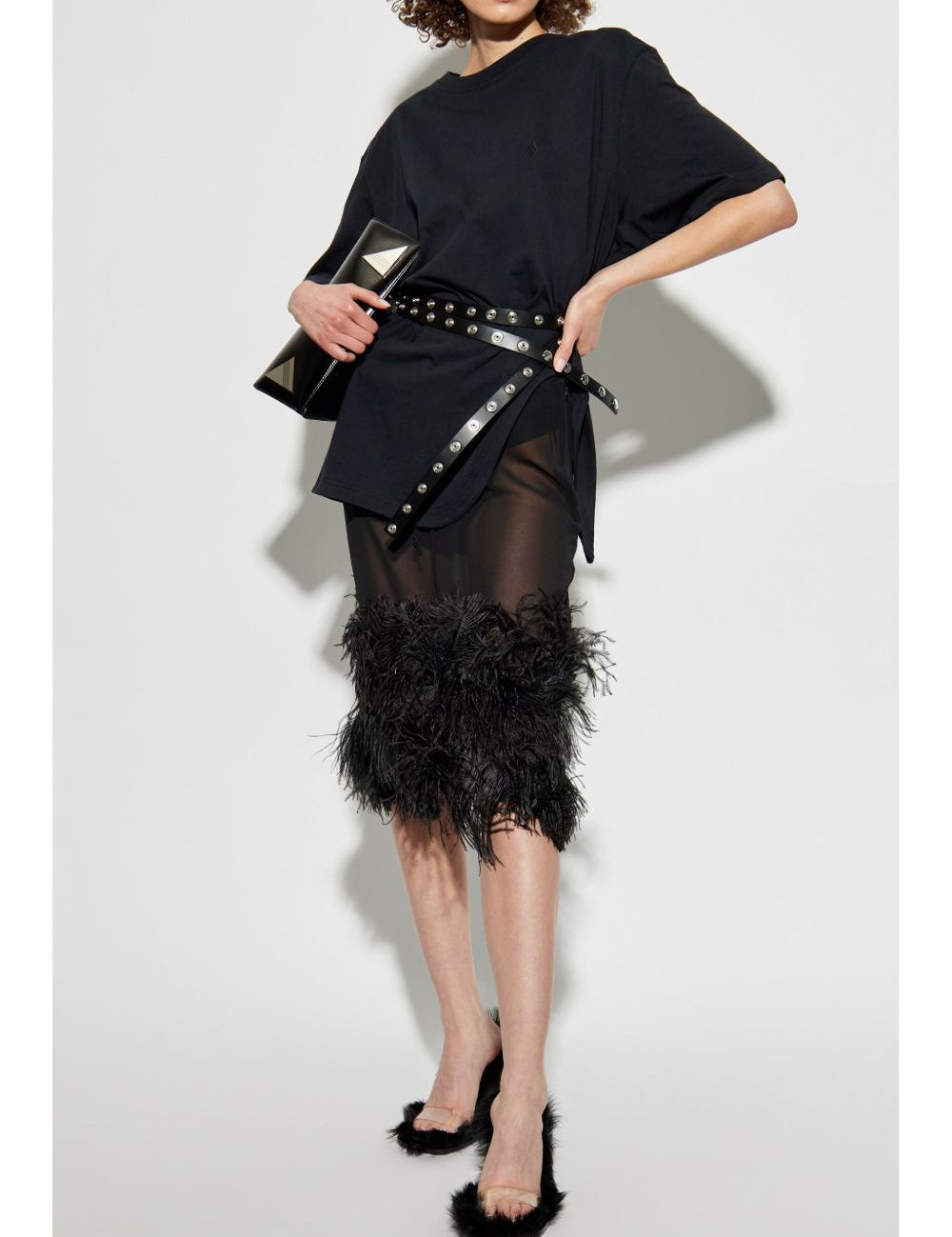 Gonna midi con piume in nero The attico - donna 