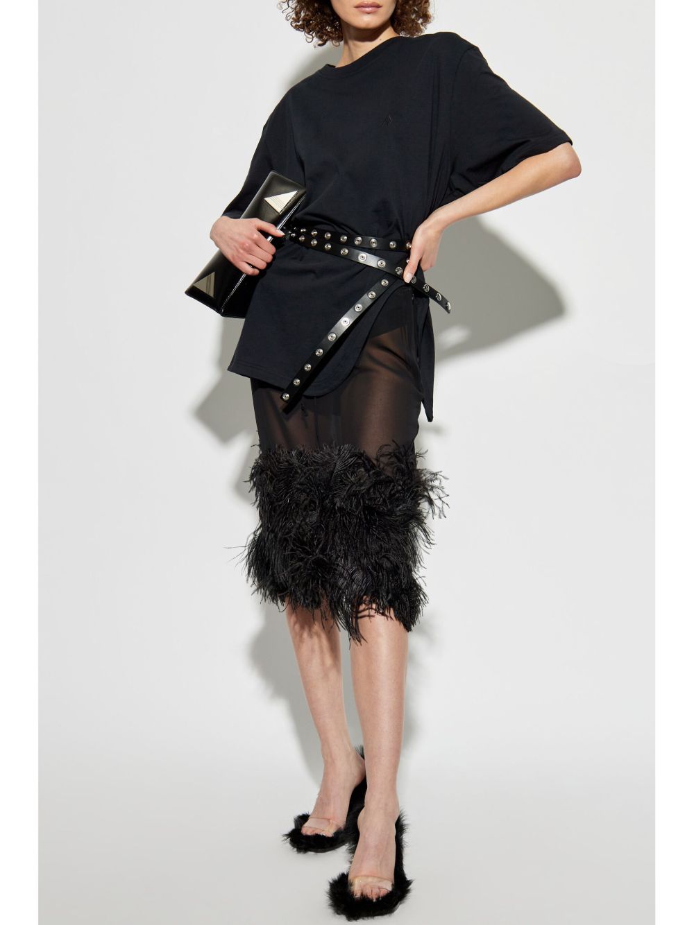 Gonna midi con piume in nero The attico - donna 