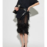 Gonna midi con piume in nero The attico - donna 