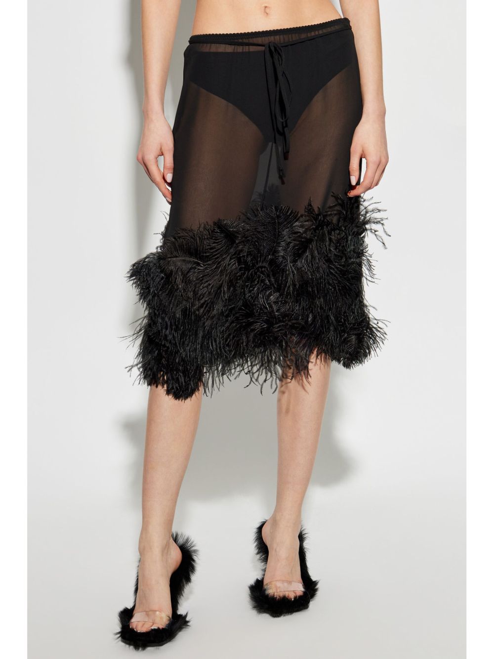 Gonna midi con piume in nero The attico - donna 