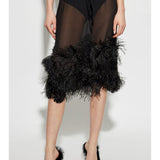 Gonna midi con piume in nero The attico - donna 