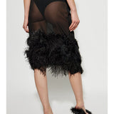 Gonna midi con piume in nero The attico - donna 