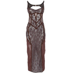 Abito midi con inserti in pizzo in marrone The attico - donna 