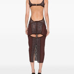Abito midi con inserti in pizzo in marrone The attico - donna 