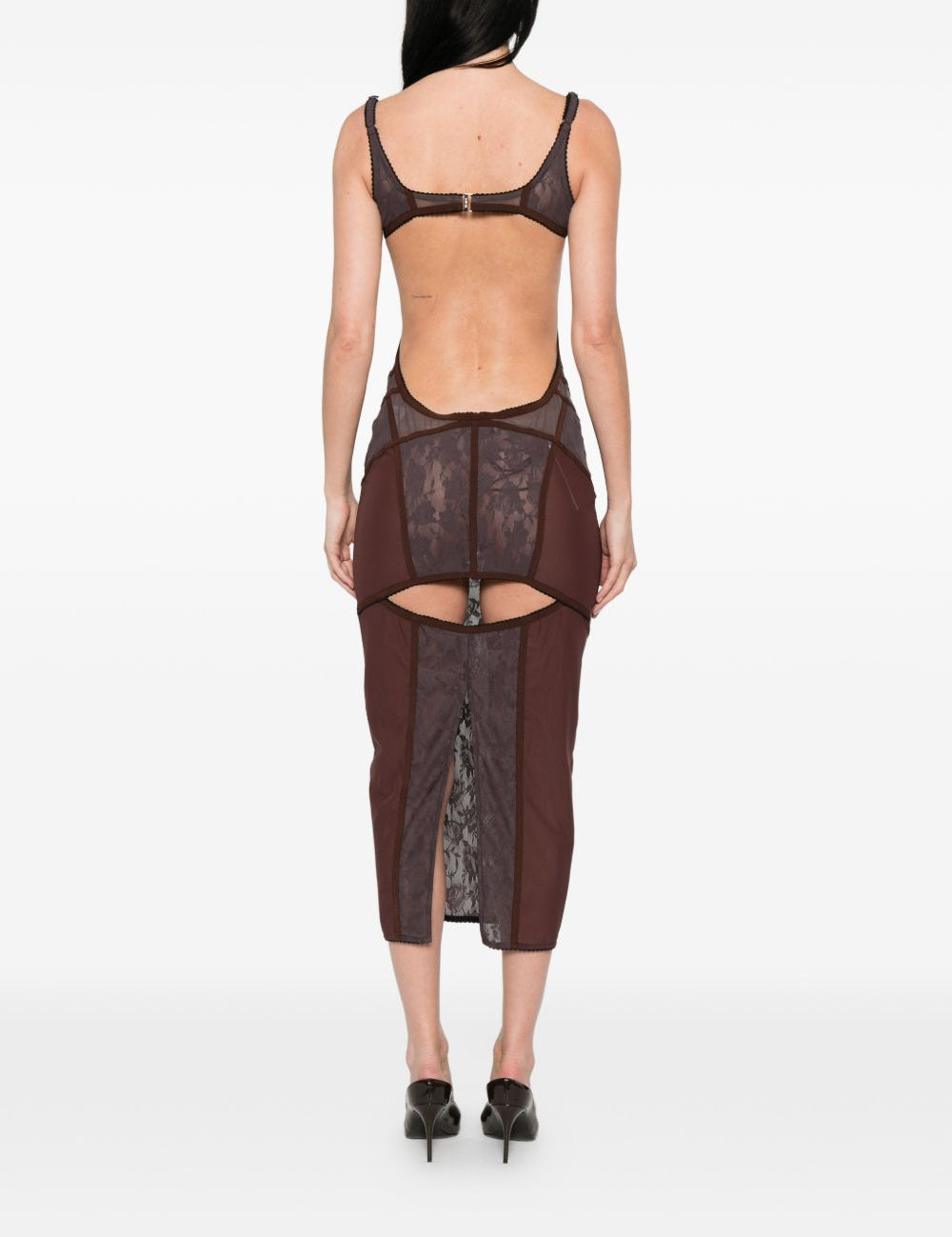 Abito midi con inserti in pizzo in marrone The attico - donna 
