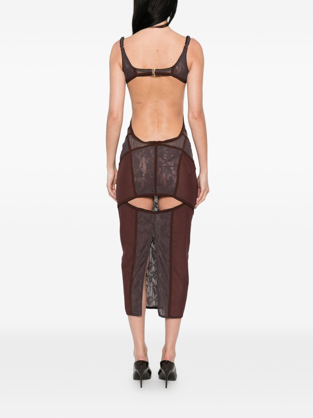 Abito midi con inserti in pizzo in marrone The attico - donna 