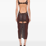 Abito midi con inserti in pizzo in marrone The attico - donna 