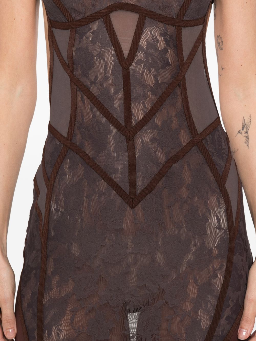 Abito midi con inserti in pizzo in marrone The attico - donna 