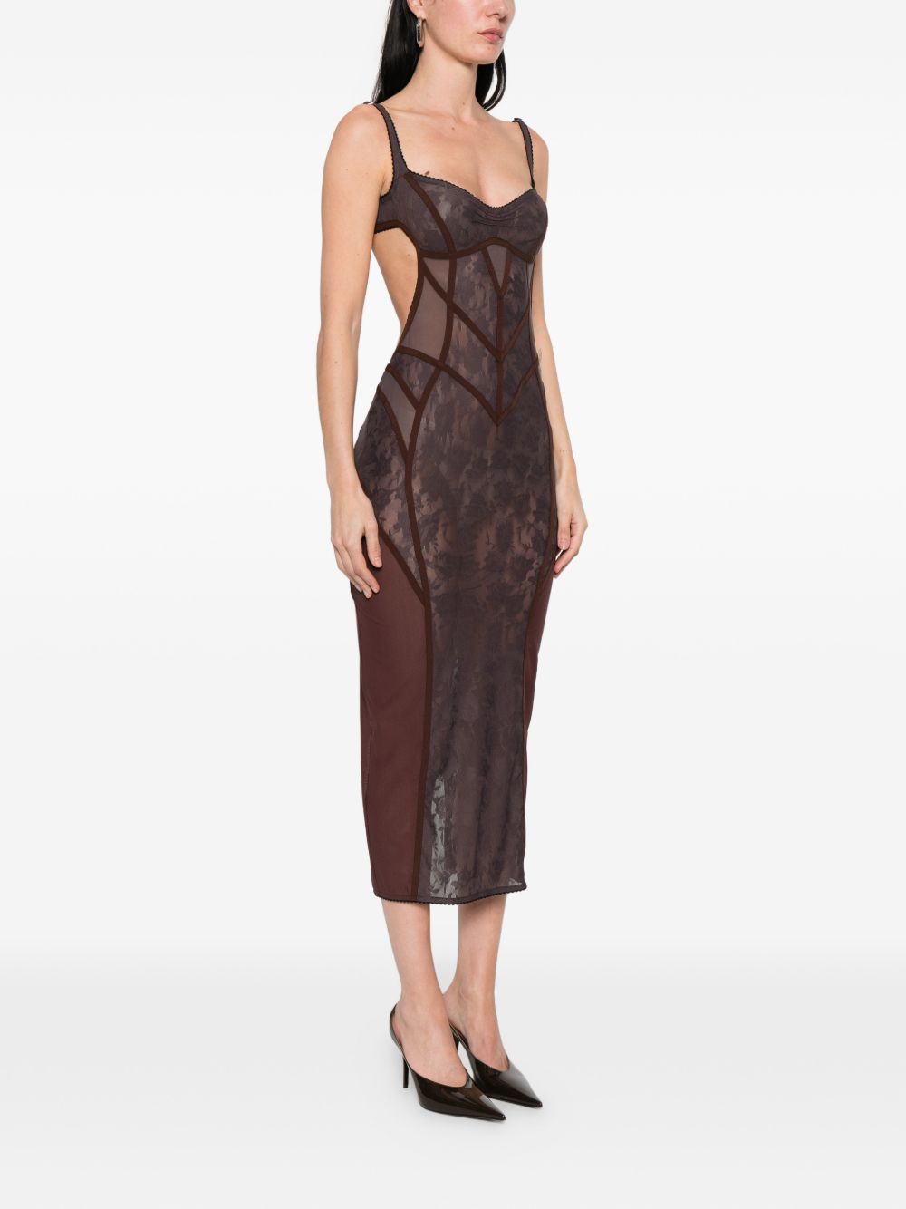 Abito midi con inserti in pizzo in marrone The attico - donna 