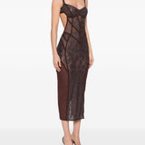 Abito midi con inserti in pizzo in marrone The attico - donna 
