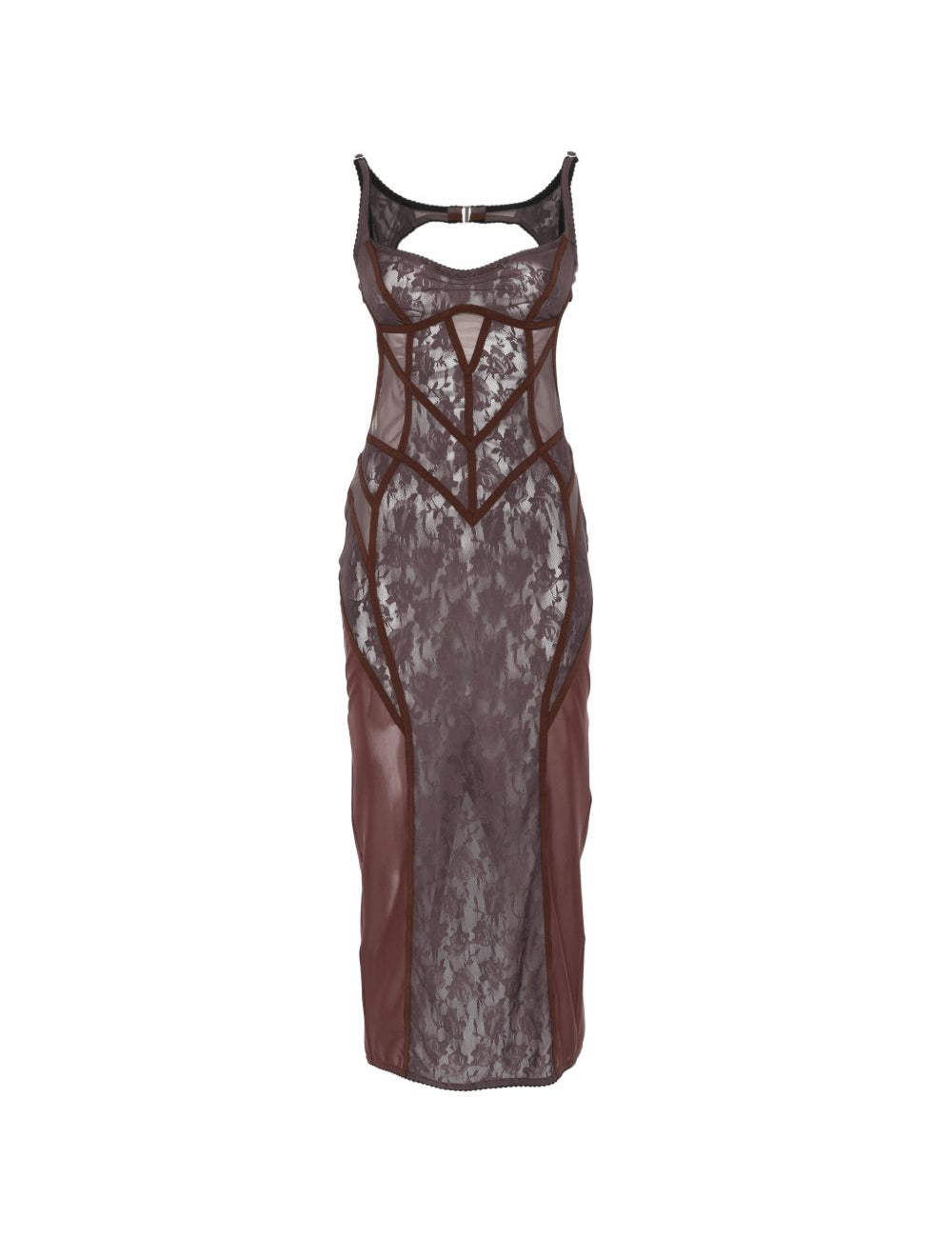 Abito midi con inserti in pizzo in marrone The attico - donna 