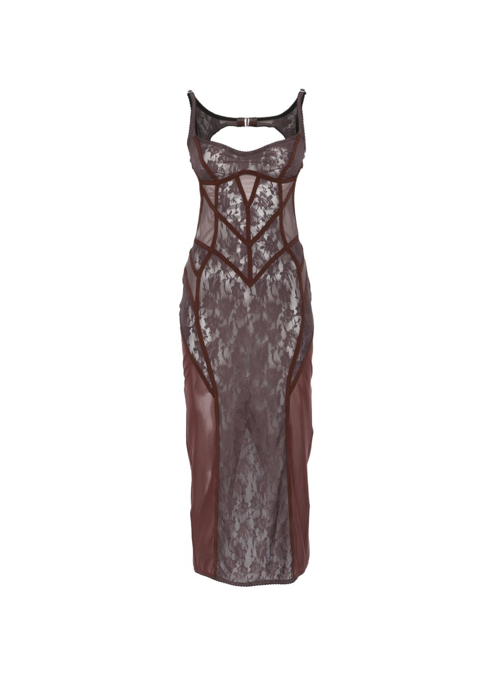 Abito midi con inserti in pizzo in marrone The attico - donna 