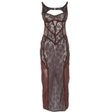 Abito midi con inserti in pizzo in marrone The attico - donna 