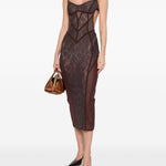Abito midi con inserti in pizzo in marrone The attico - donna 