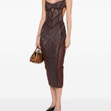 Abito midi con inserti in pizzo in marrone The attico - donna 