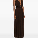 Abito maxi con scollo a V in marrone Tory Burch - donna 