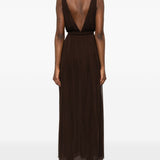 Abito maxi con scollo a V in marrone Tory Burch - donna 