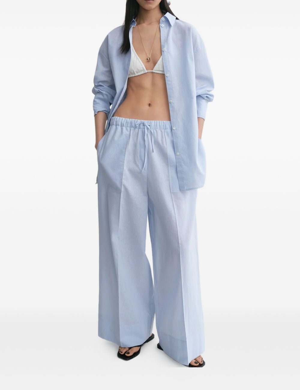 Pantaloni a gamba larga con coulisse in celeste Toteme - donna 