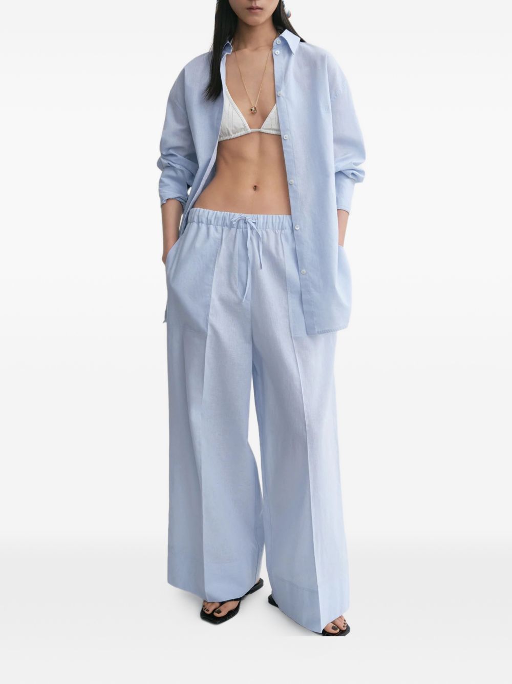 Pantaloni a gamba larga con coulisse in celeste Toteme - donna 