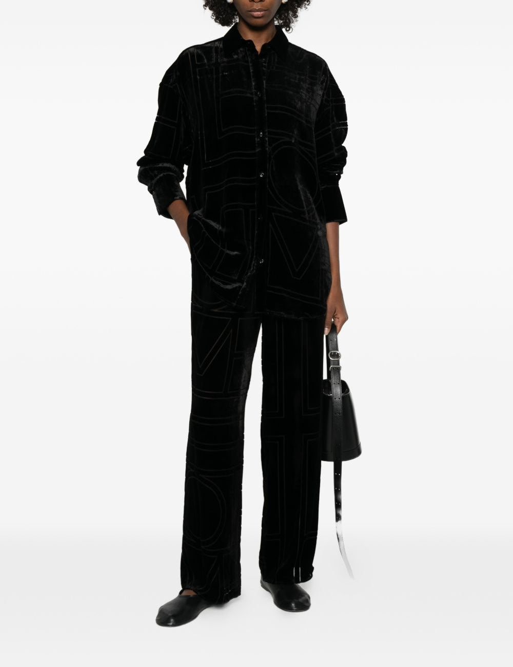 Pantaloni da pigiama monogram devoré in nero Toteme - donna 