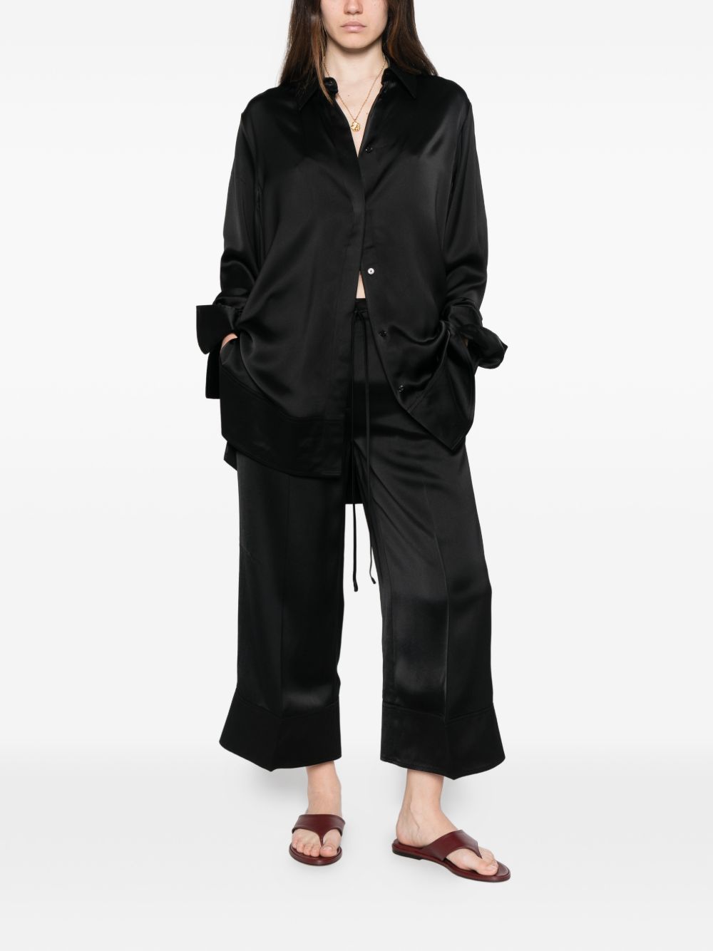 Pantaloni satinati con coulisse in nero Toteme - donna 
