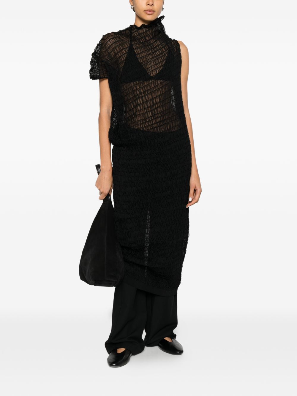 Abito midi con ruches in nero Uma Wang - donna 