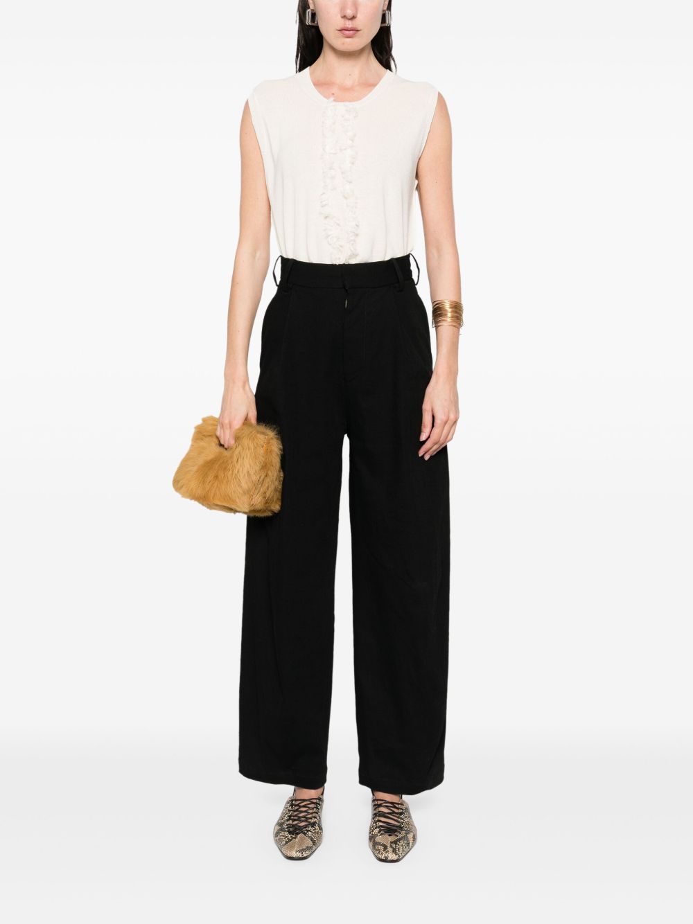 Top con scollo a v con frange in beige Uma wang  - donna 