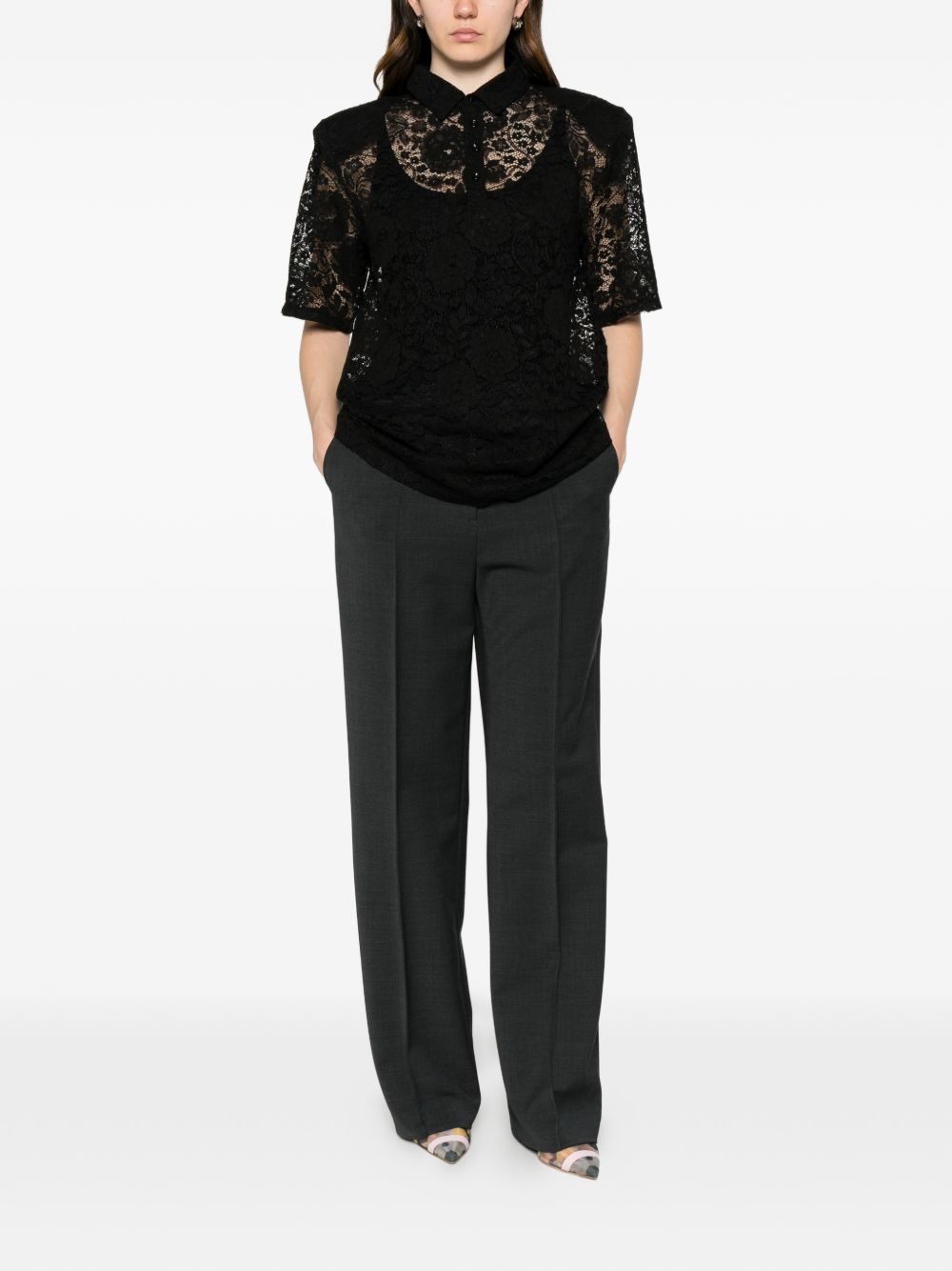 Camicia in pizzo floreale in nero Venuja - donna 