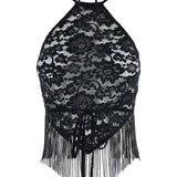 Top in pizzo a fiori in nero Venuja - donna 