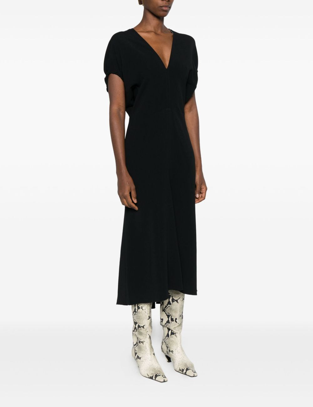 Abito midi Edith con scollo a V in nero Victoria Beckham - donna 