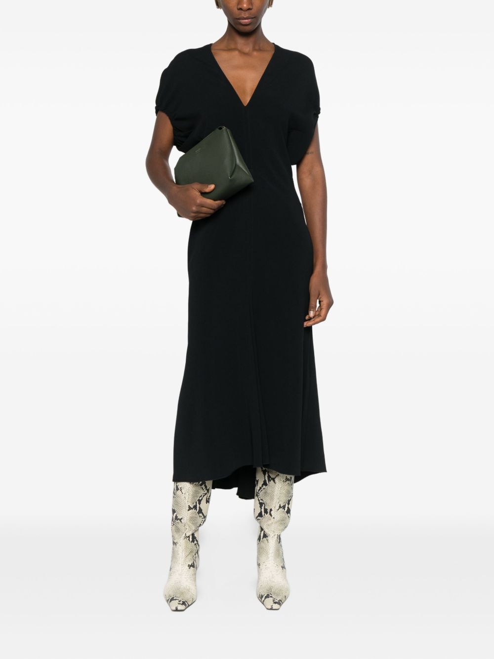 Abito midi Edith con scollo a V in nero Victoria Beckham - donna 