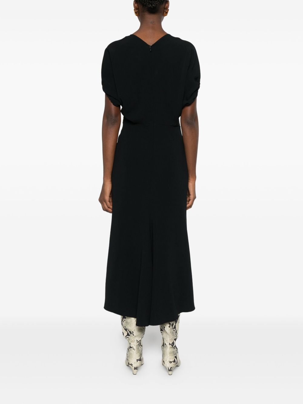Abito midi Edith con scollo a V in nero Victoria Beckham - donna 