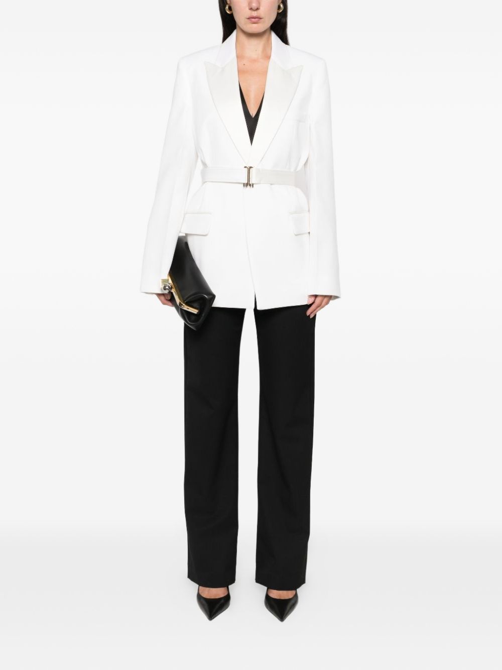Blazer con revers a lancia con cintura in bianco Victoria beckham - donna 