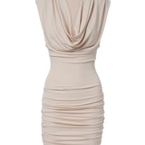 Mini abito con design drapeggiato in beige 