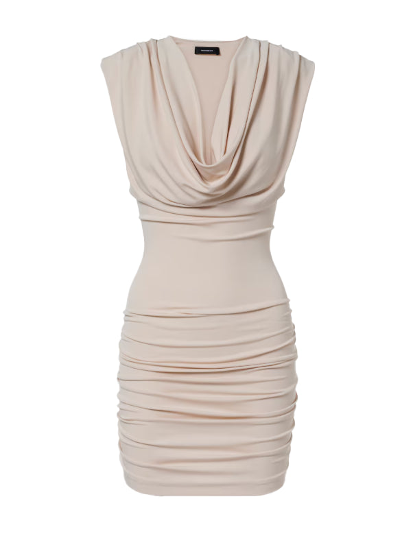 Mini abito con design drapeggiato in beige 