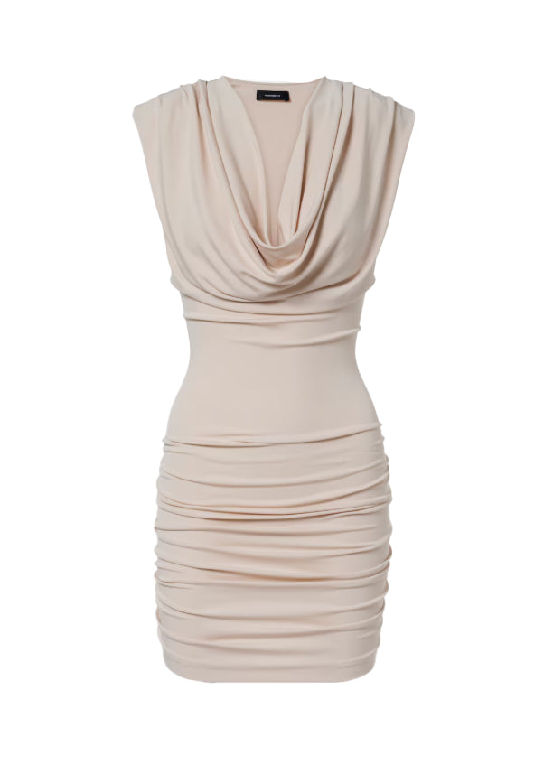 Mini abito con design drapeggiato in beige 