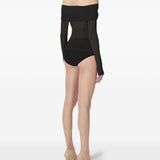 Top a maniche lunghe con drappeggio trasparente in nero Wolford - donna 