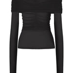 Top a maniche lunghe con drappeggio trasparente in nero Wolford - donna 