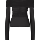 Top a maniche lunghe con drappeggio trasparente in nero Wolford - donna 