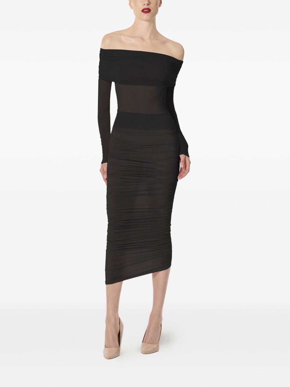 Top a maniche lunghe con drappeggio trasparente in nero Wolford - donna 