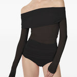 Top a maniche lunghe con drappeggio trasparente in nero Wolford - donna 