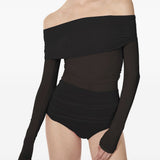 Top a maniche lunghe con drappeggio trasparente in nero Wolford - donna 