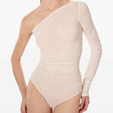 Body semi trasparente in crema Wolford - donna 